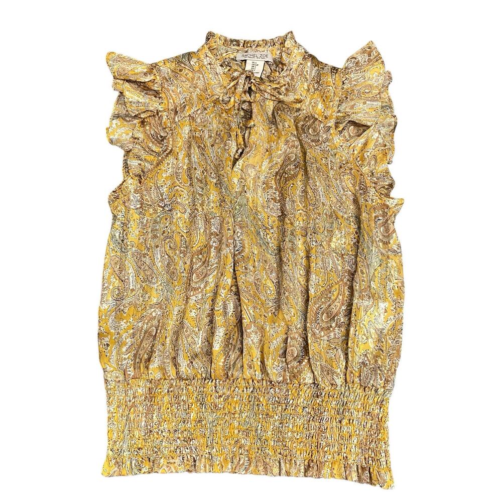 Rachel Zoe Women Med flutter sleeve semi sheer autumn  floral blouse Smock Waist
